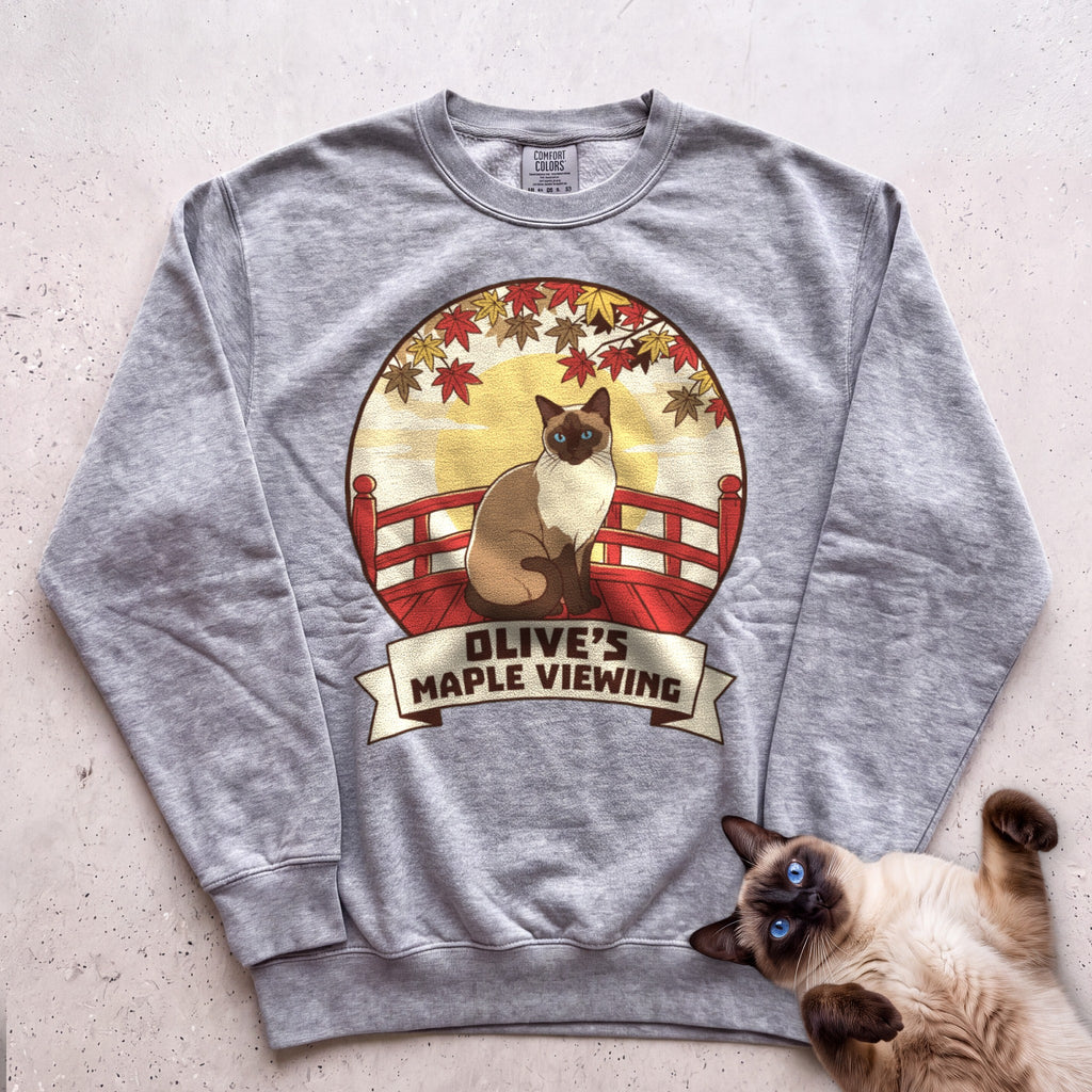 Personalized Maple Viewing Cat Sweatshirt - Grey