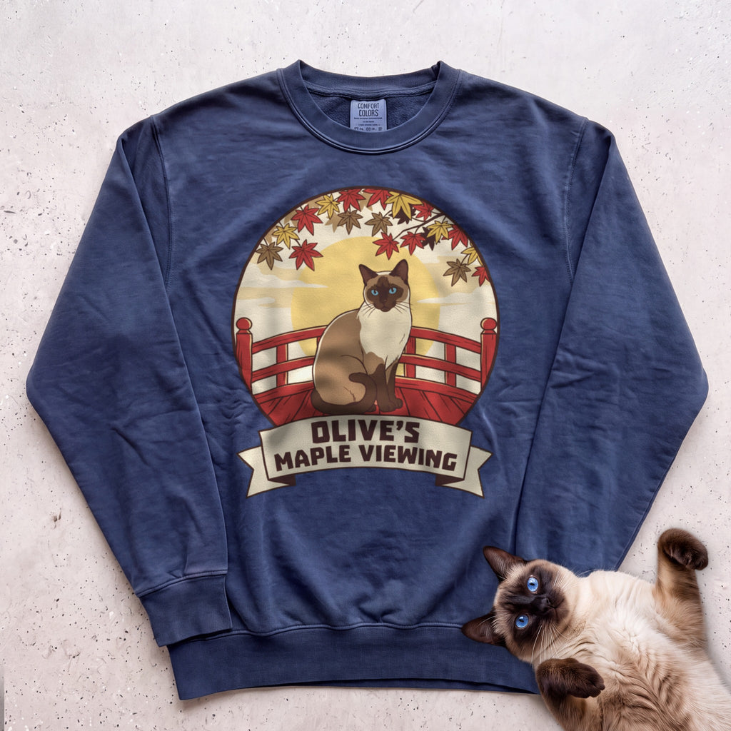 Personalized Maple Viewing Cat Sweatshirt - True Navy