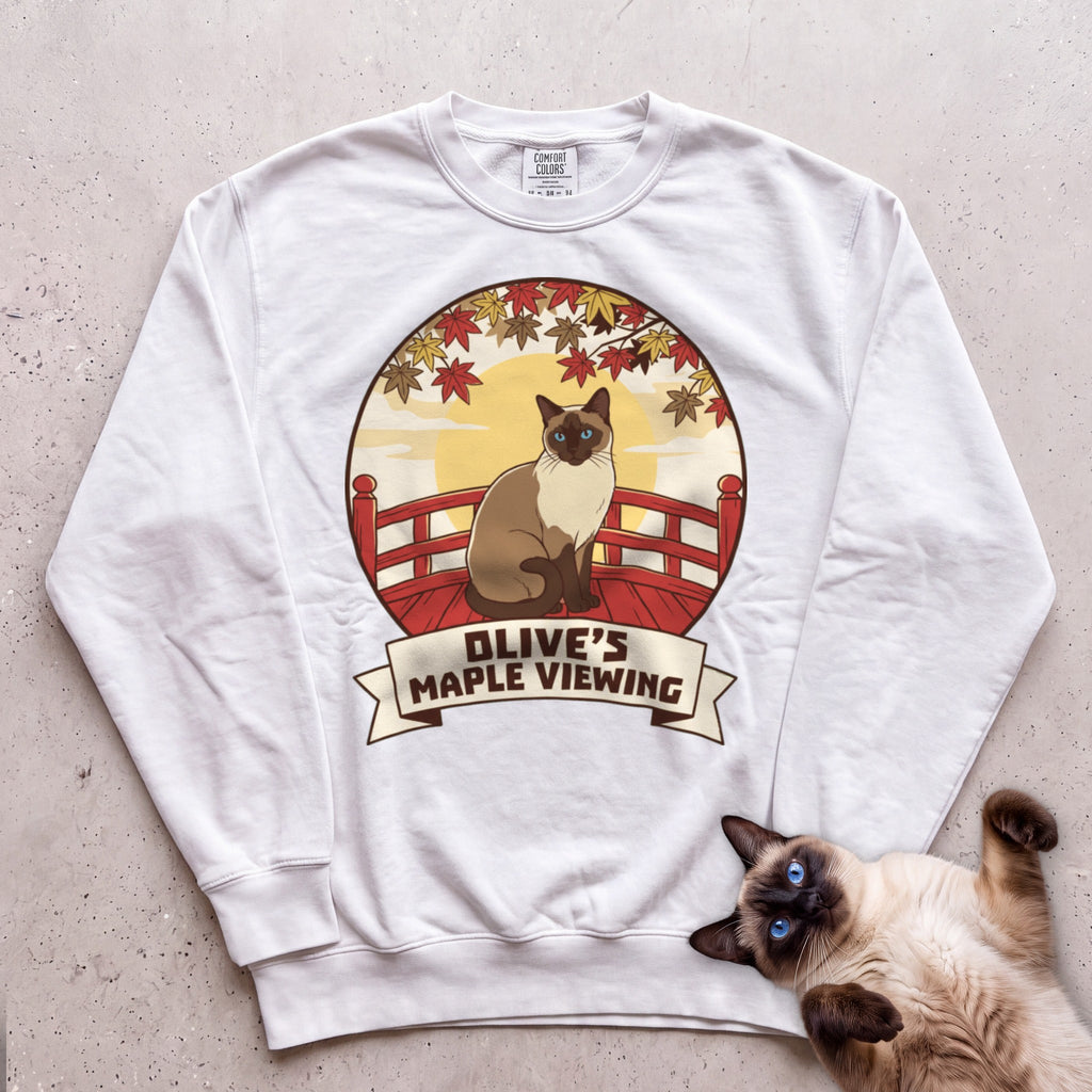 Personalized Maple Viewing Cat Sweatshirt - White