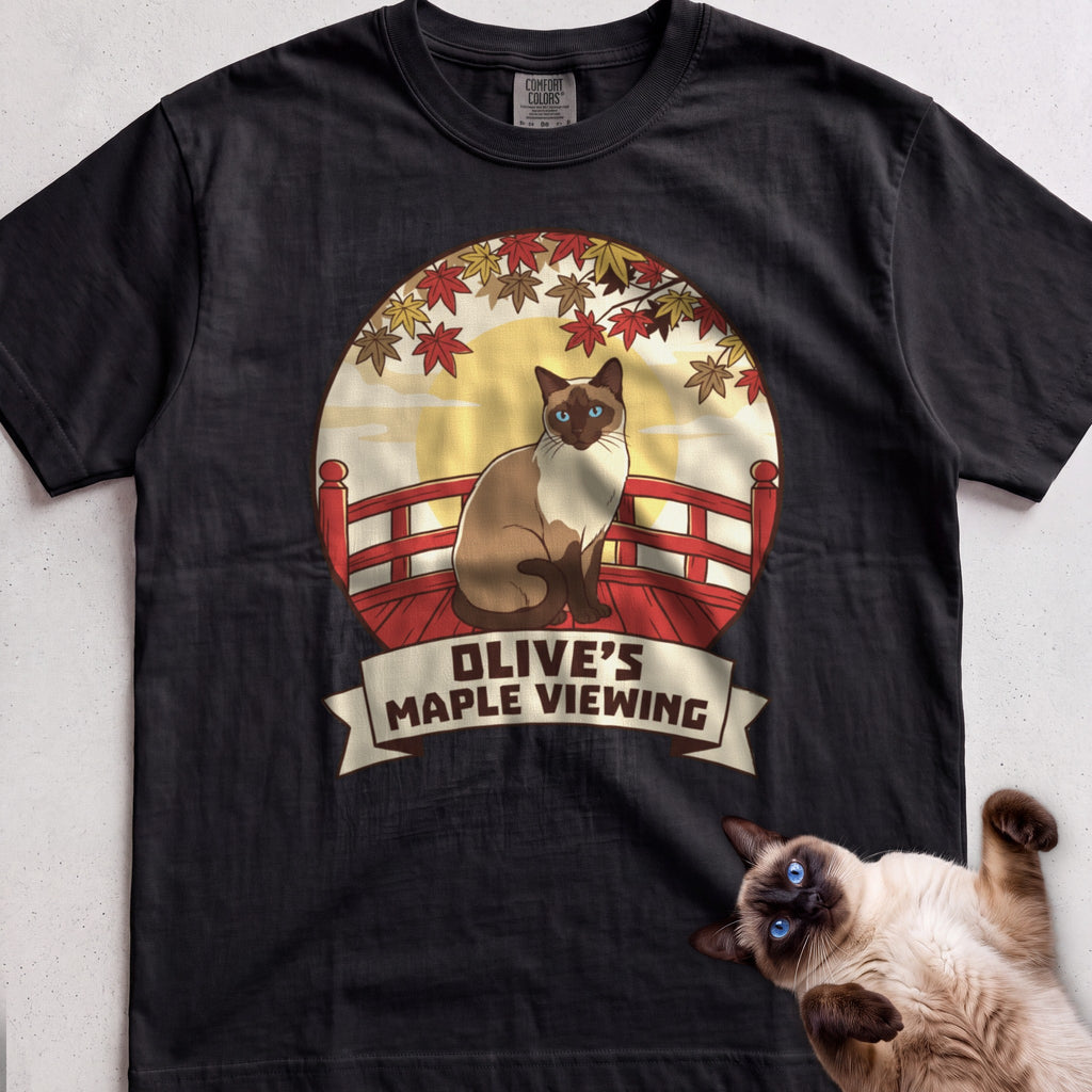 Personalized Maple Viewing Cat T-Shirt - Black