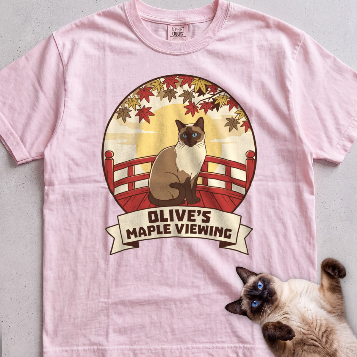 Personalized Maple Viewing Cat T-Shirt - Blossom