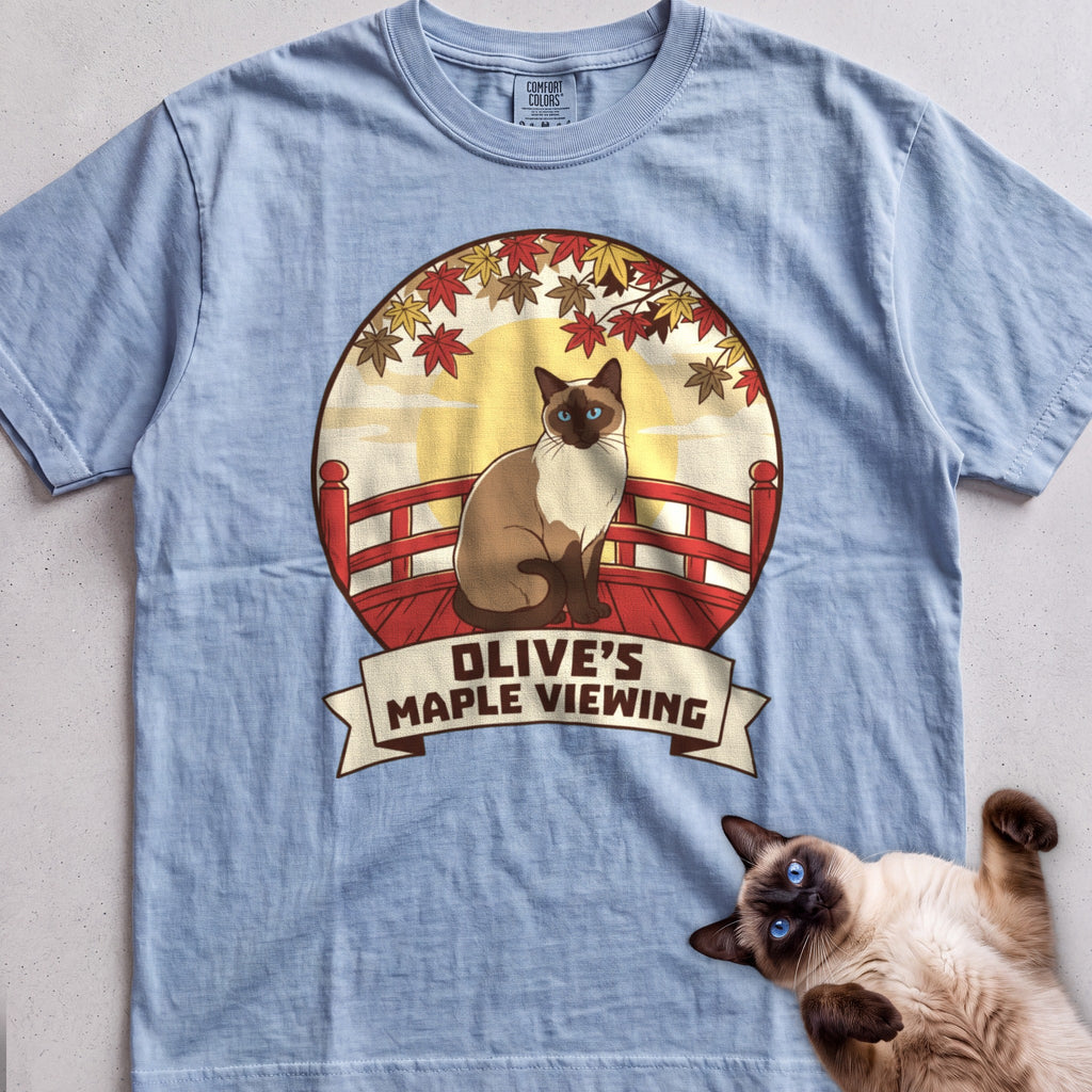 Personalized Maple Viewing Cat T-Shirt - Chambray