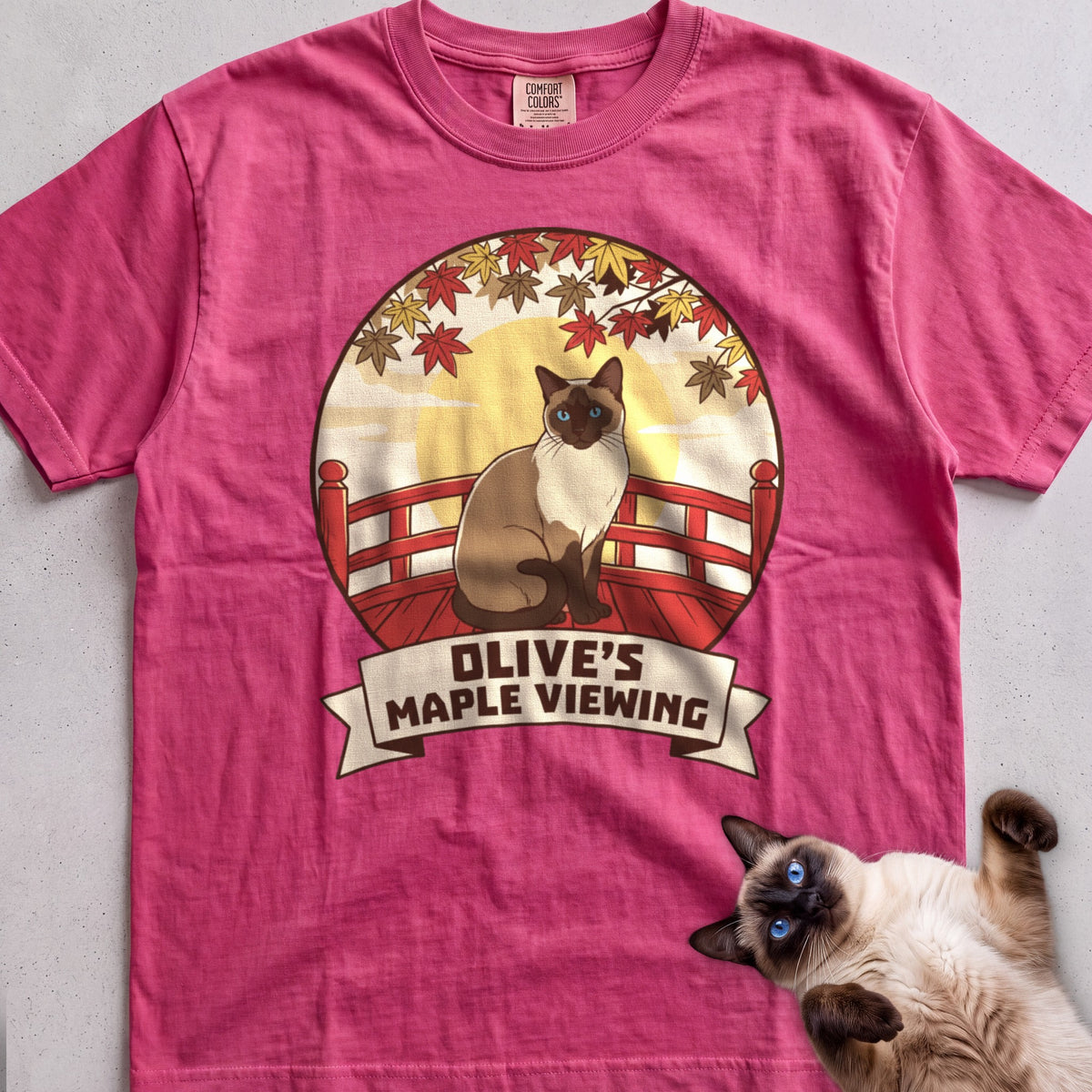 Personalized Maple Viewing Cat T-Shirt - Crunchberry