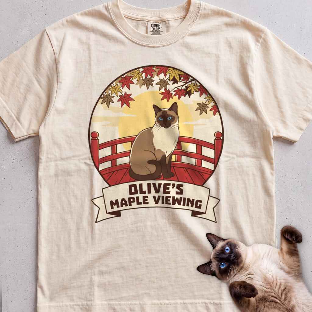 Personalized Maple Viewing Cat T-Shirt - Ivory