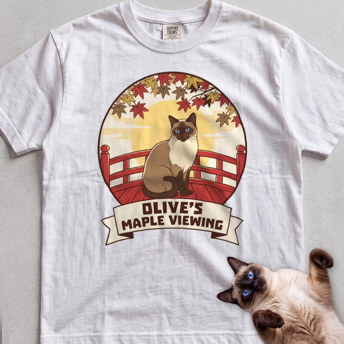Personalized Maple Viewing Cat T-Shirt - White