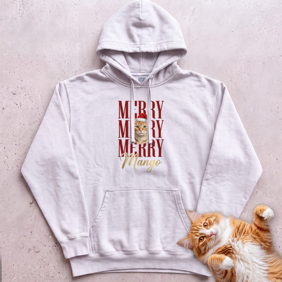 Personalized Merry Merry Merry Cat Hoodie - White