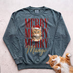Personalized Merry Merry Merry Cat Sweatshirt - Blue Spruce