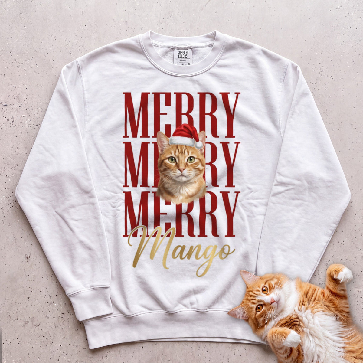 Personalized Merry Merry Merry Cat Sweatshirt - White