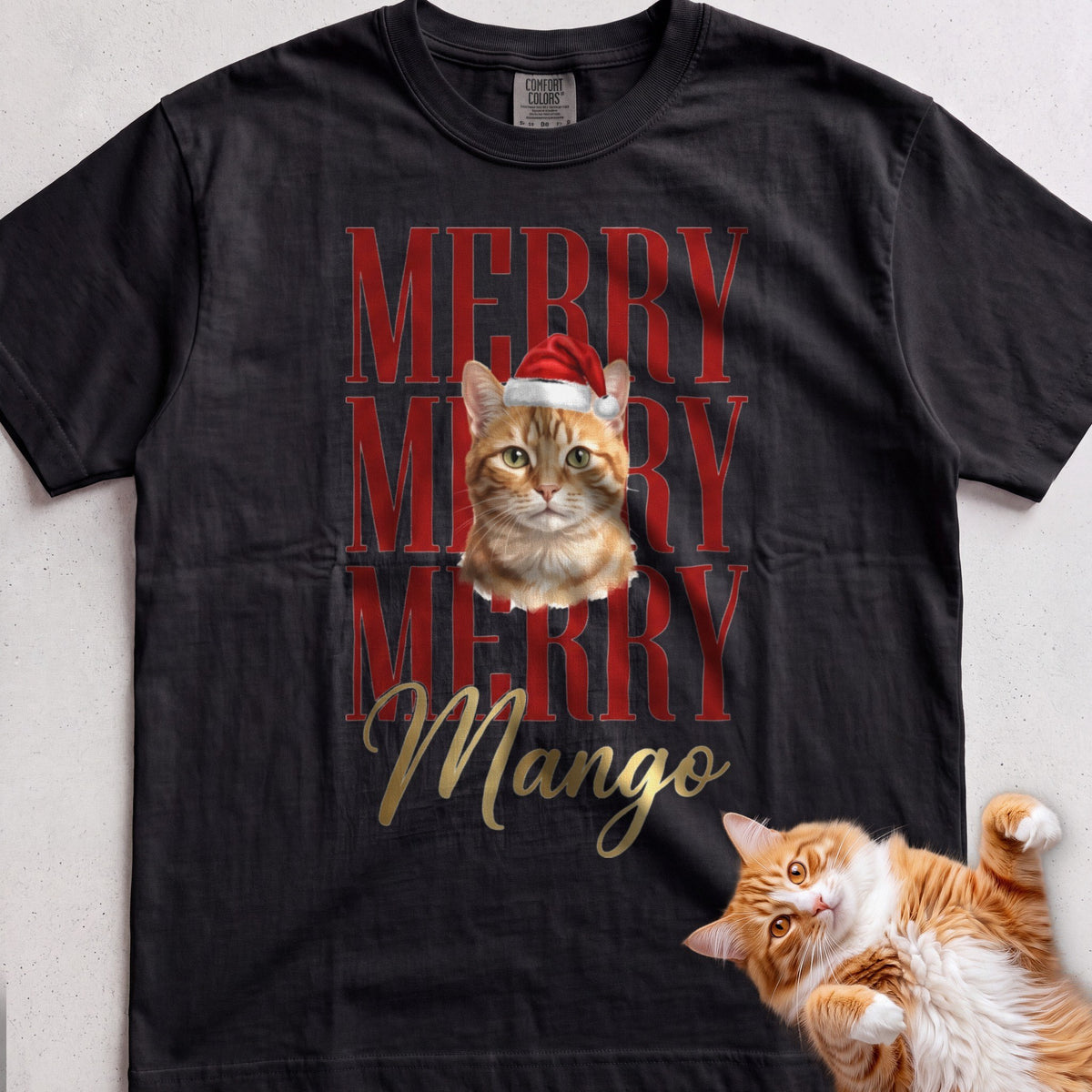 Personalized Merry Merry Merry Cat T-Shirt - Black