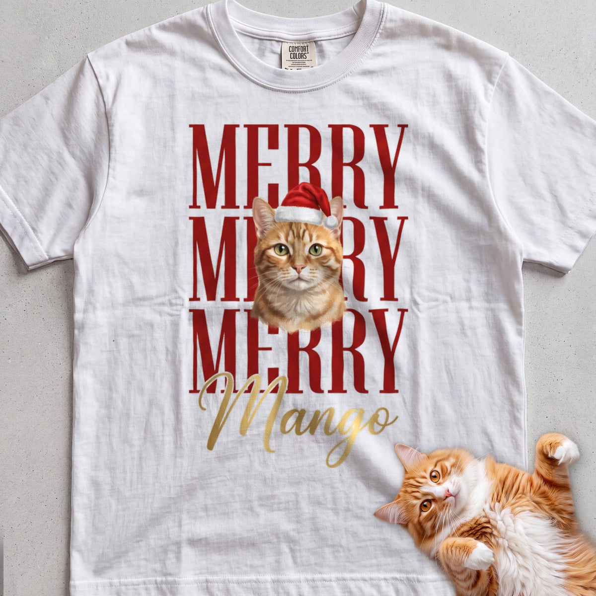 Personalized Merry Merry Merry Cat T-Shirt - White