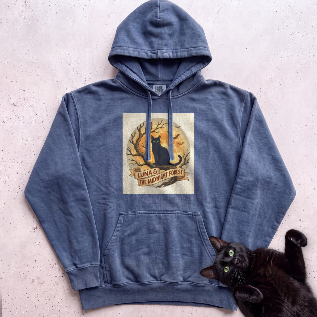 Personalized Midnight Forest Cat Hoodie - Denim