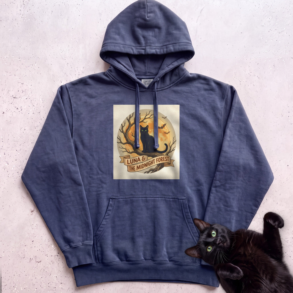 Personalized Midnight Forest Cat Hoodie - True Navy
