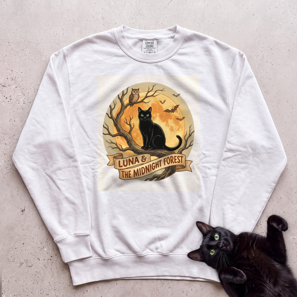 Personalized Midnight Forest Cat Sweatshirt - White
