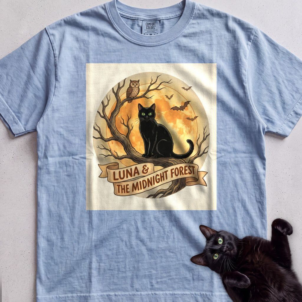 Personalized Midnight Forest Cat T-Shirt - Chambray