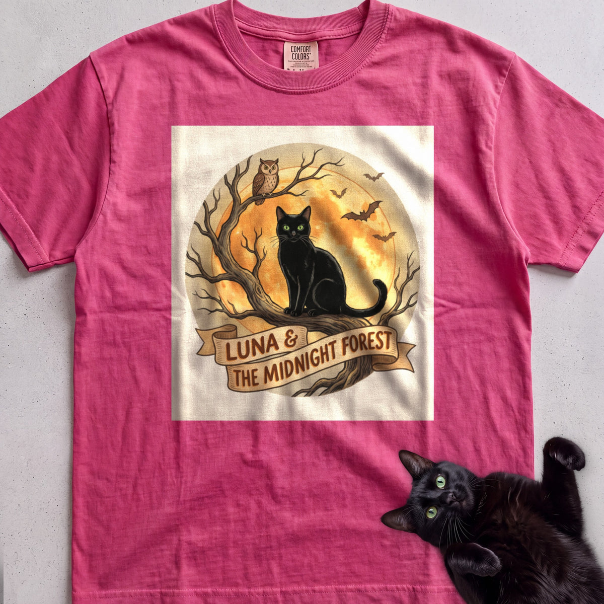 Personalized Midnight Forest Cat T-Shirt - Crunchberry