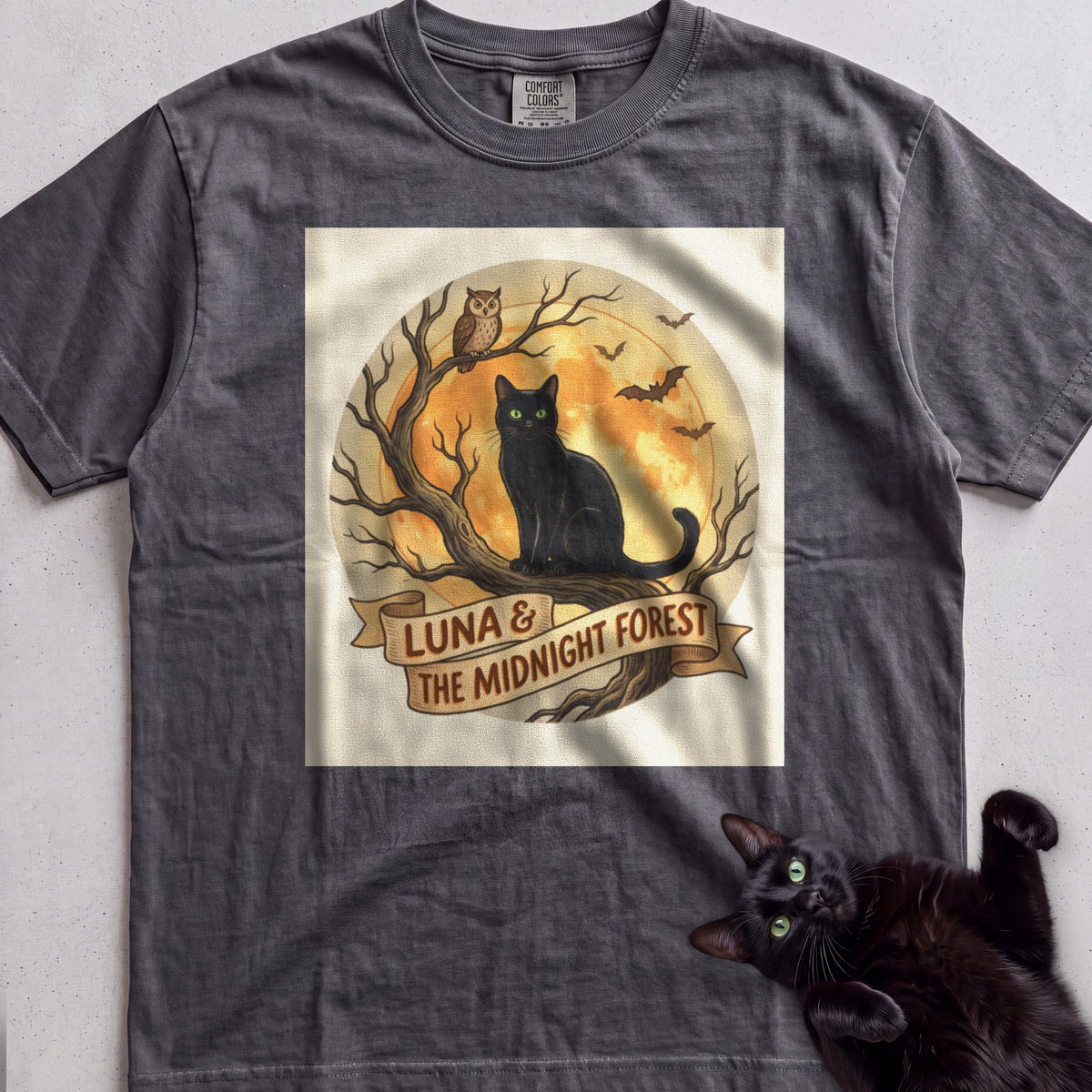 Personalized Midnight Forest Cat T-Shirt - Pepper