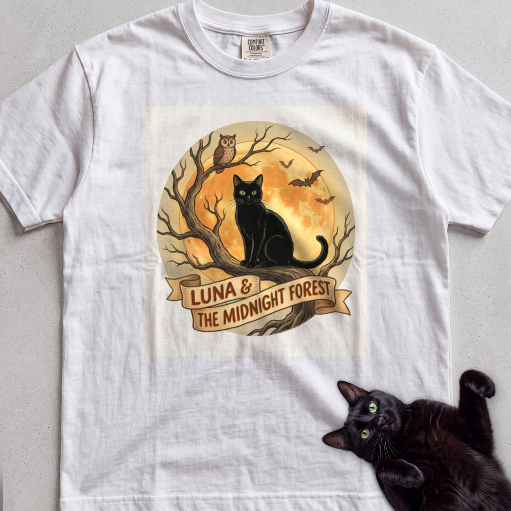 Personalized Midnight Forest Cat T-Shirt - White
