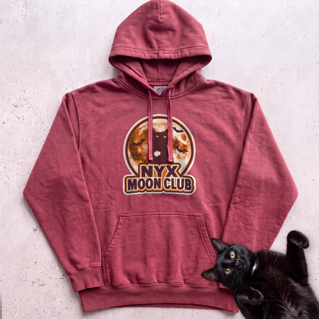Personalized Moon Club Cat Hoodie - Crimson