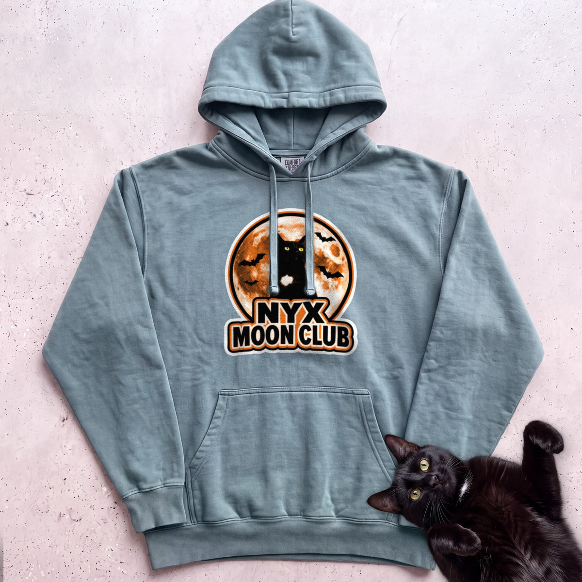 Personalized Moon Club Cat Hoodie - Seafoam