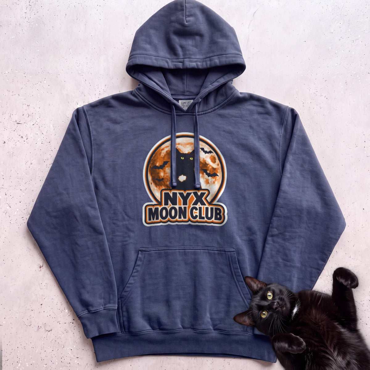 Personalized Moon Club Cat Hoodie - True Navy