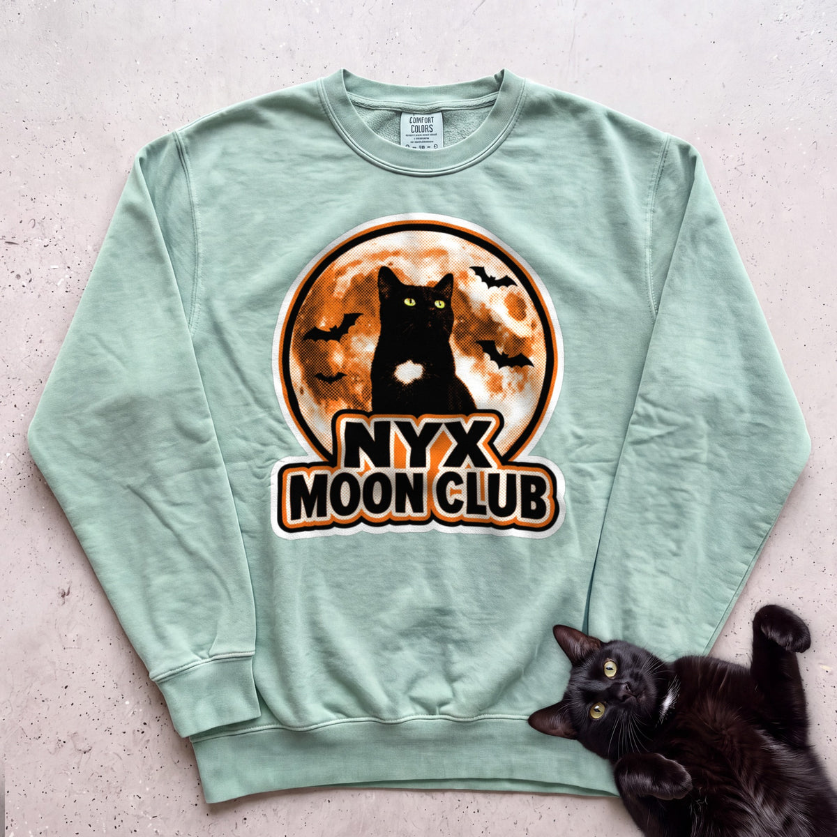 Personalized Moon Club Cat Sweatshirt - Light Green