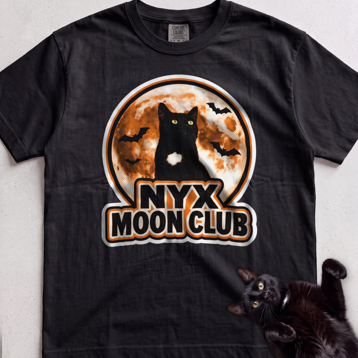 Personalized Moon Club Cat T-Shirt - Black