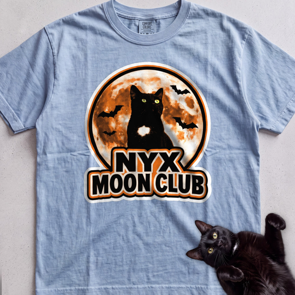 Personalized Moon Club Cat T-Shirt - Chambray