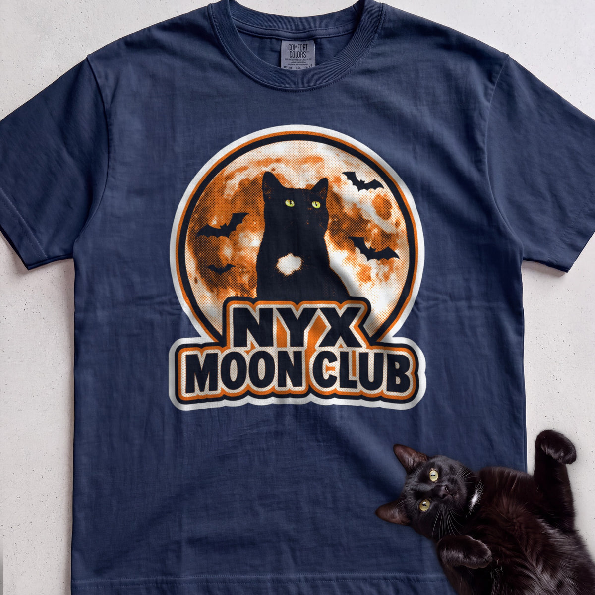 Personalized Moon Club Cat T-Shirt - True Navy