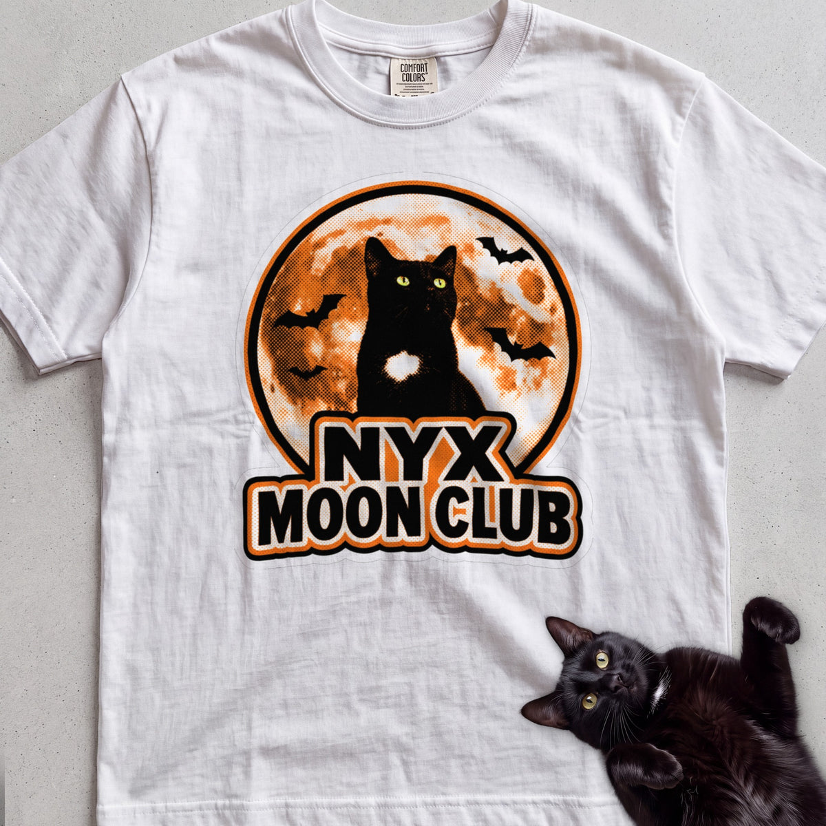 Personalized Moon Club Cat T-Shirt - White