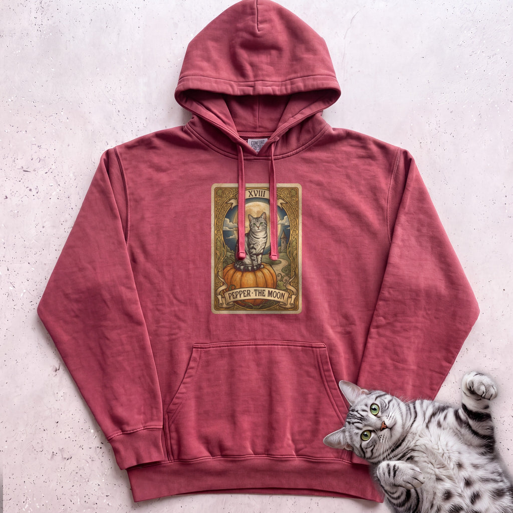 Personalized Moon Tarot Cat Hoodie - Crimson