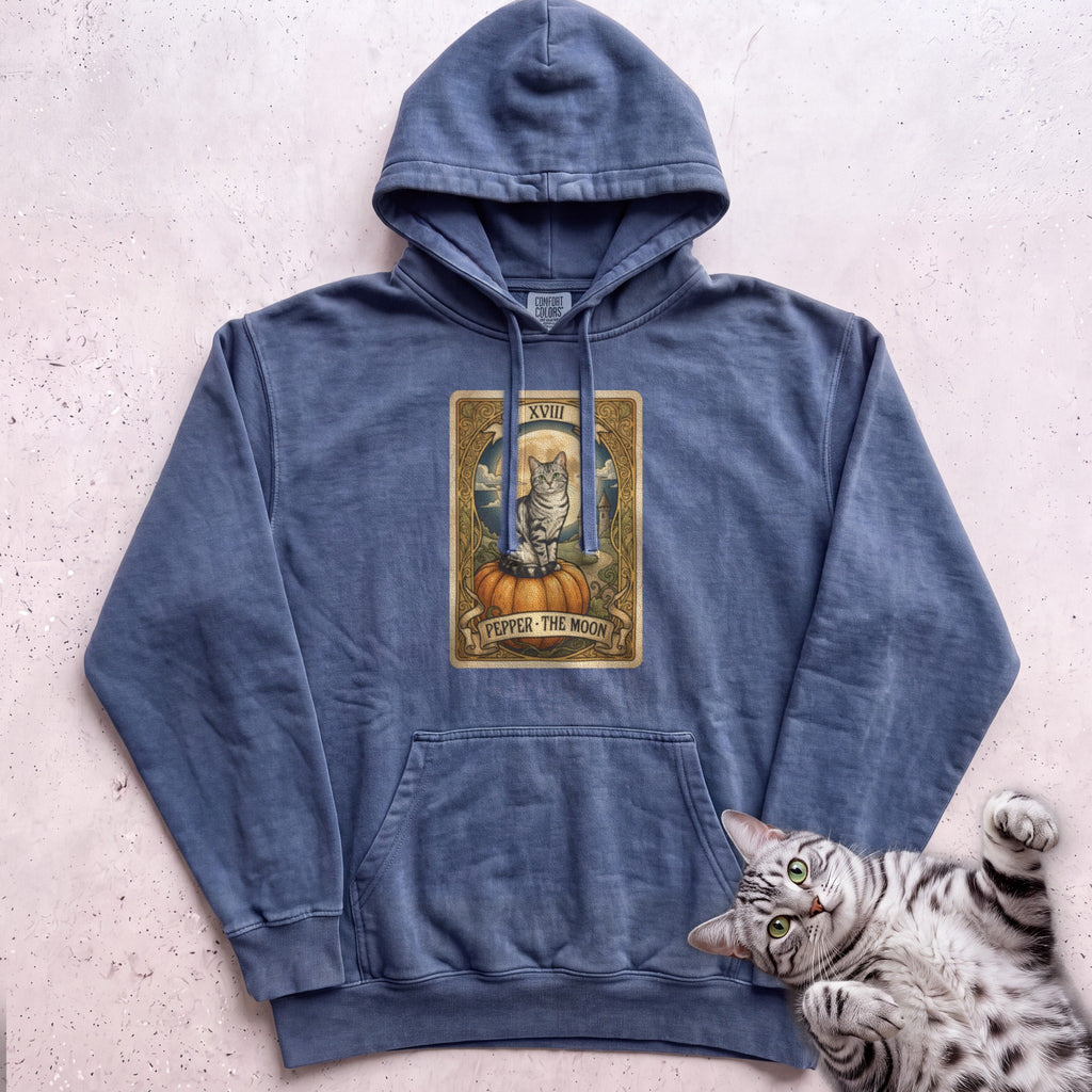 Personalized Moon Tarot Cat Hoodie - Denim