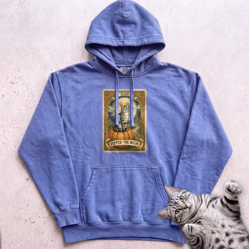 Personalized Moon Tarot Cat Hoodie - Flo Blue
