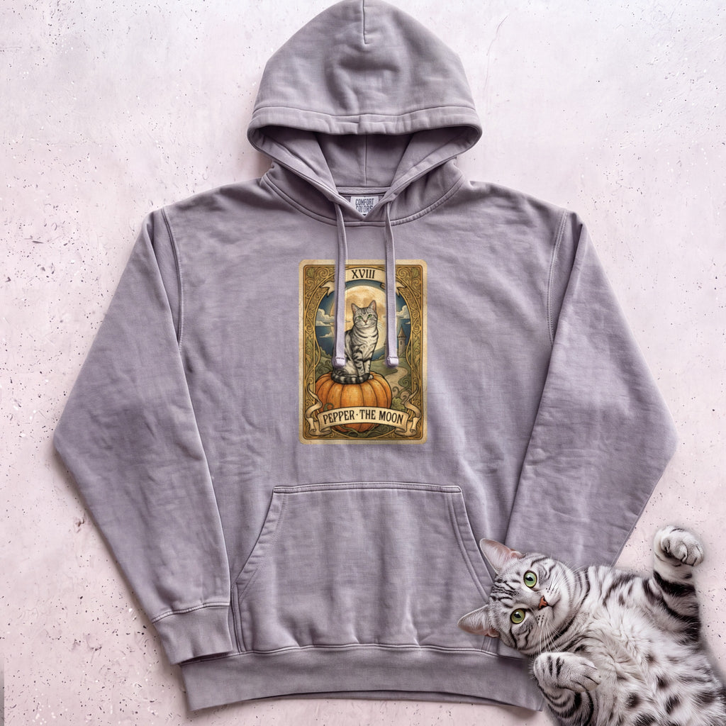 Personalized Moon Tarot Cat Hoodie - Grey