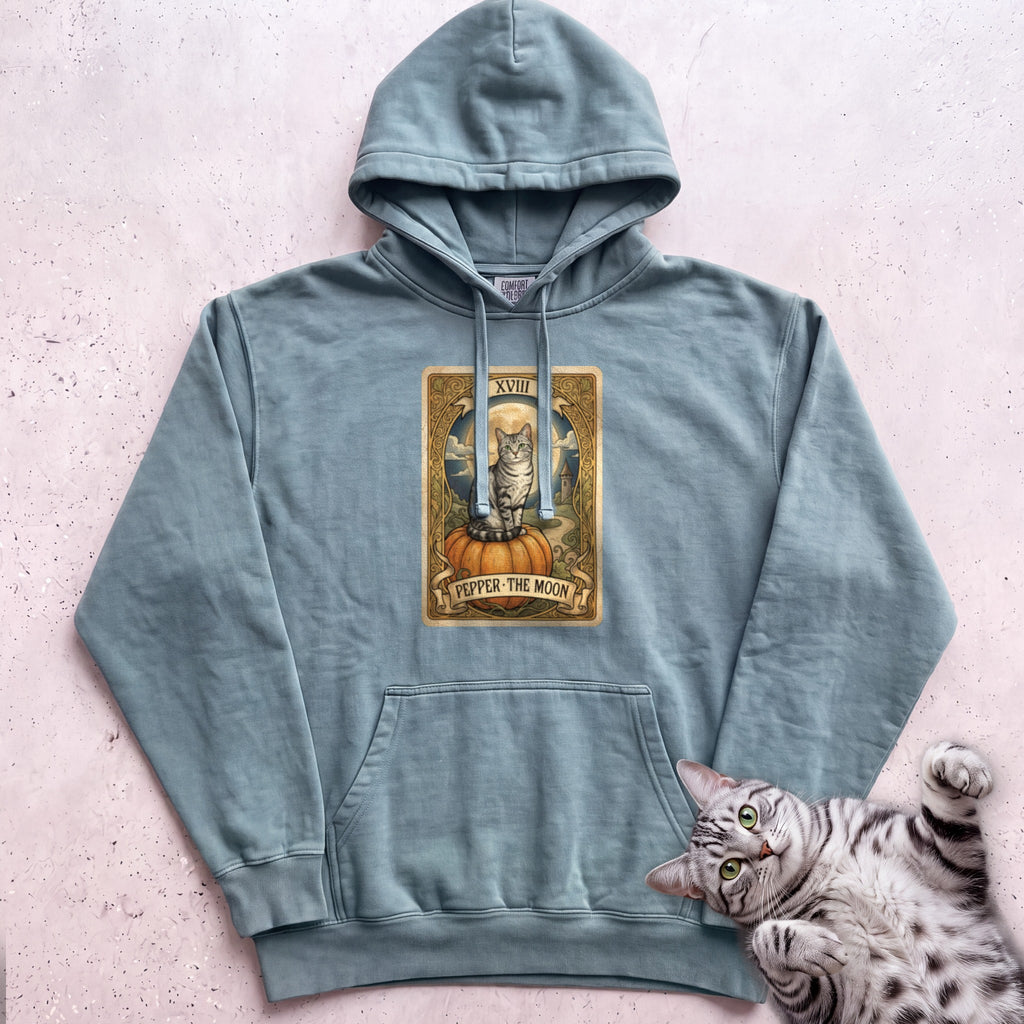 Personalized Moon Tarot Cat Hoodie - Seafoam
