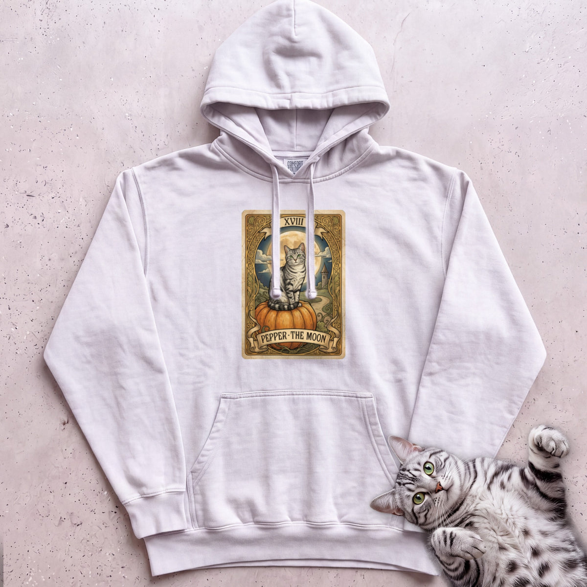 Personalized Moon Tarot Cat Hoodie - White