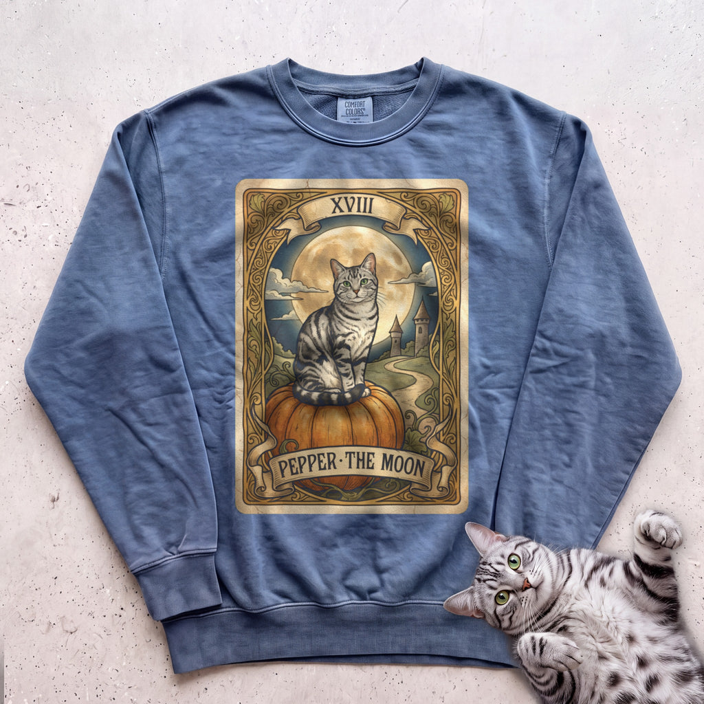 Personalized Moon Tarot Cat Sweatshirt - Blue Jean