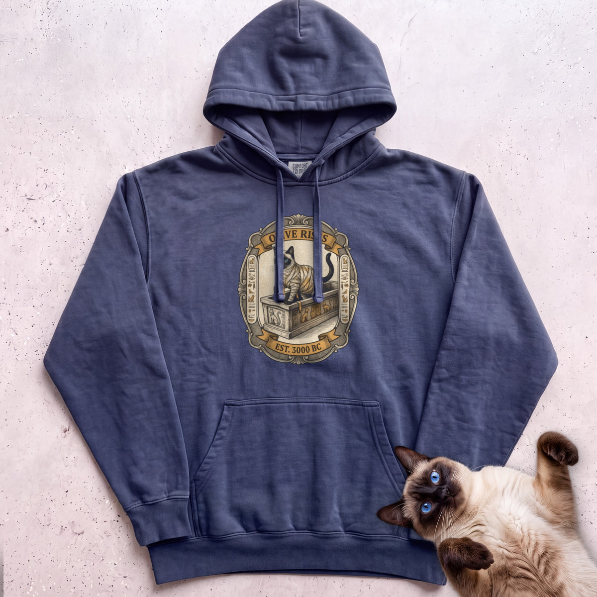 Personalized Mummy Rises Cat Hoodie - True Navy