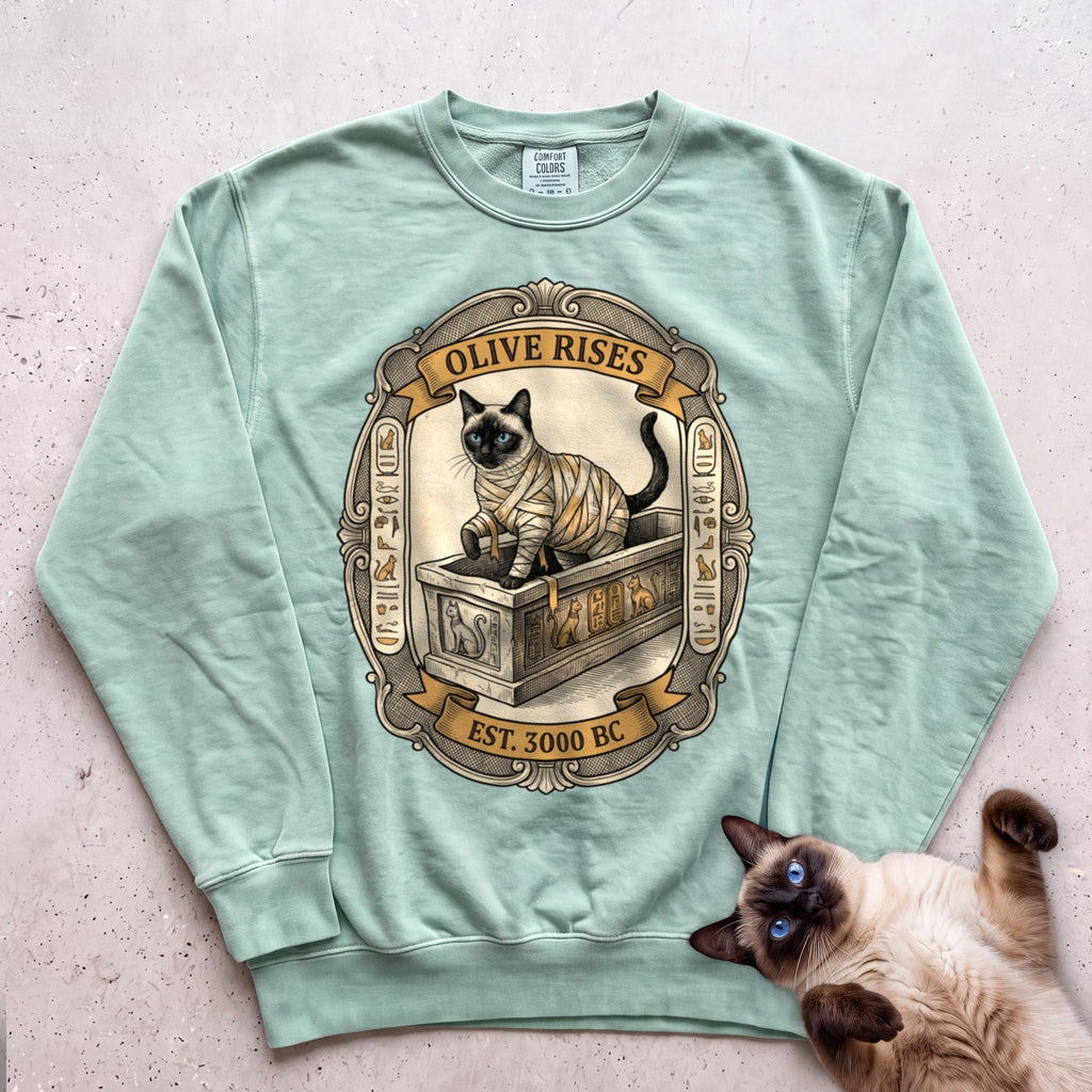 Personalized Mummy Rises Cat Sweatshirt - Light Green