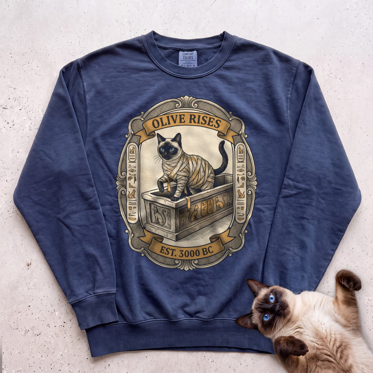 Personalized Mummy Rises Cat Sweatshirt - True Navy