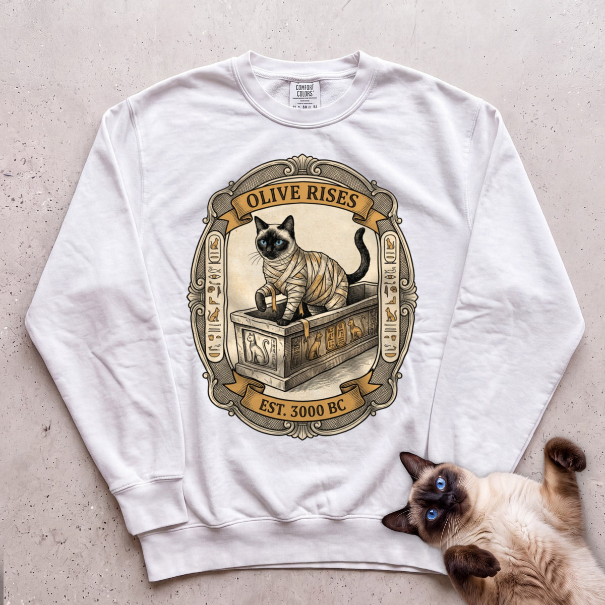 Personalized Mummy Rises Cat Sweatshirt - White