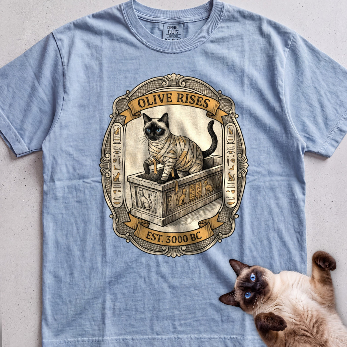 Personalized Mummy Rises Cat T-Shirt - Chambray