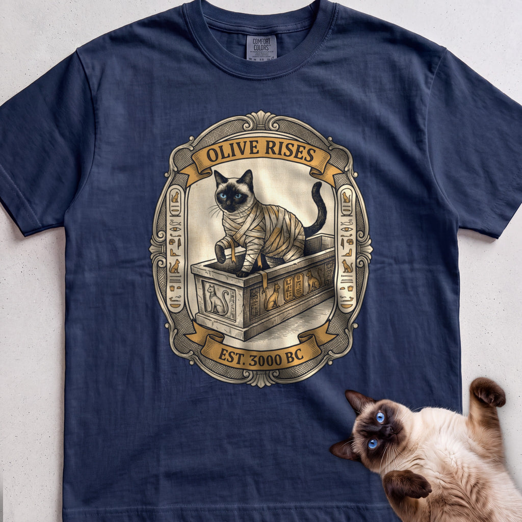 Personalized Mummy Rises Cat T-Shirt - True Navy