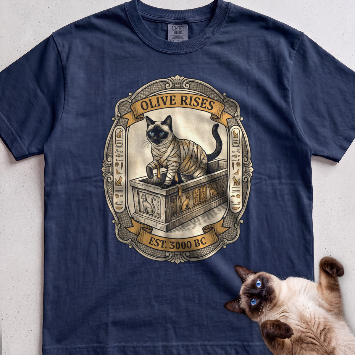 Personalized Mummy Rises Cat T-Shirt - True Navy