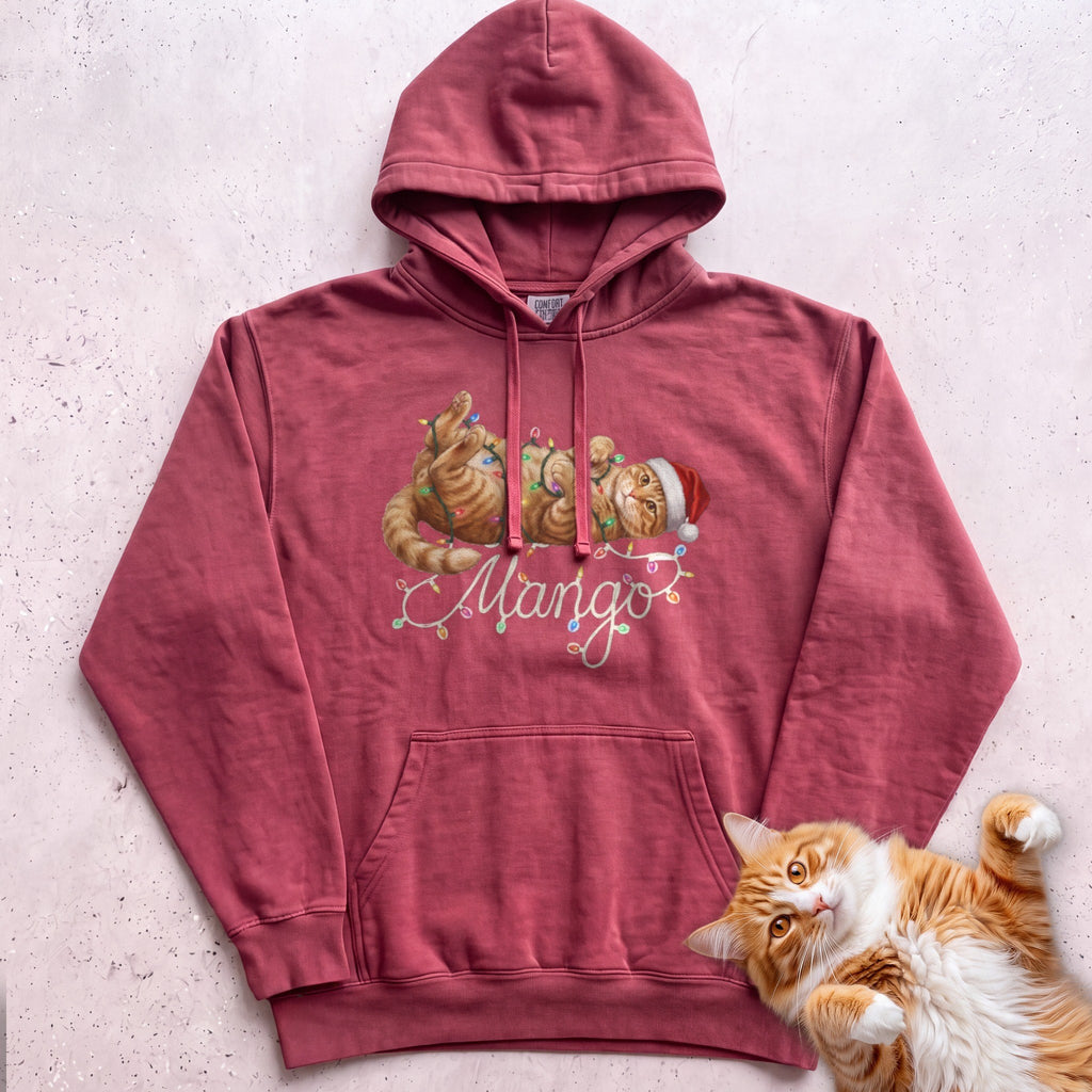 Personalized Name in Lights Cat Hoodie - Crimson