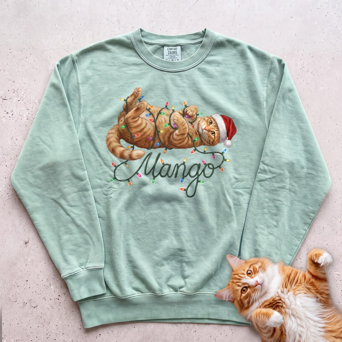 Personalized Name in Lights Cat Sweatshirt - Light Green
