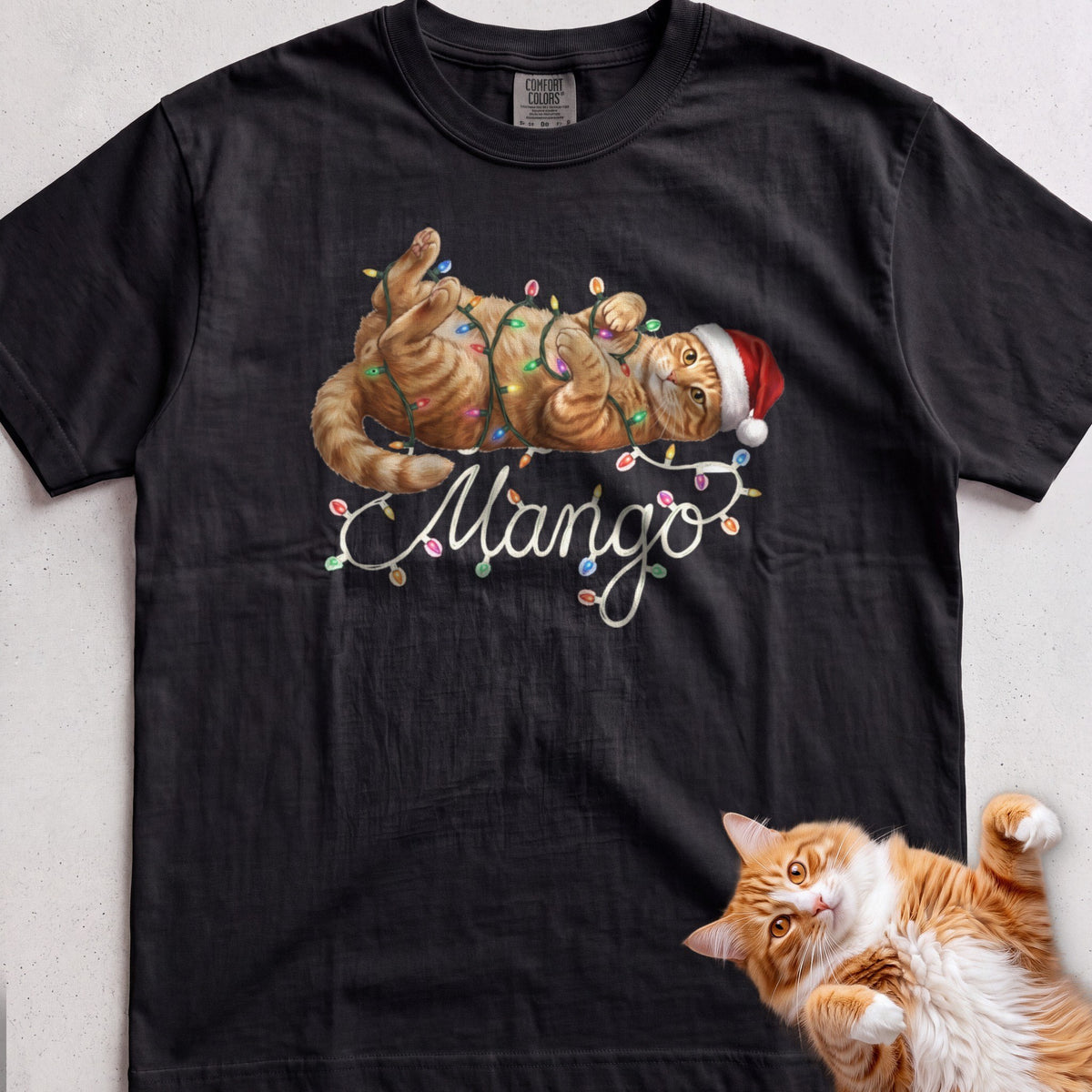 Personalized Name in Lights Cat T-Shirt - Black