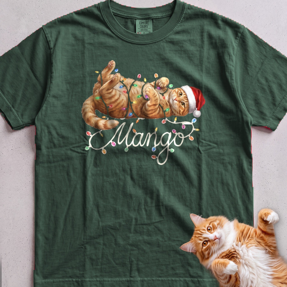 Personalized Name in Lights Cat T-Shirt - Blue Spruce