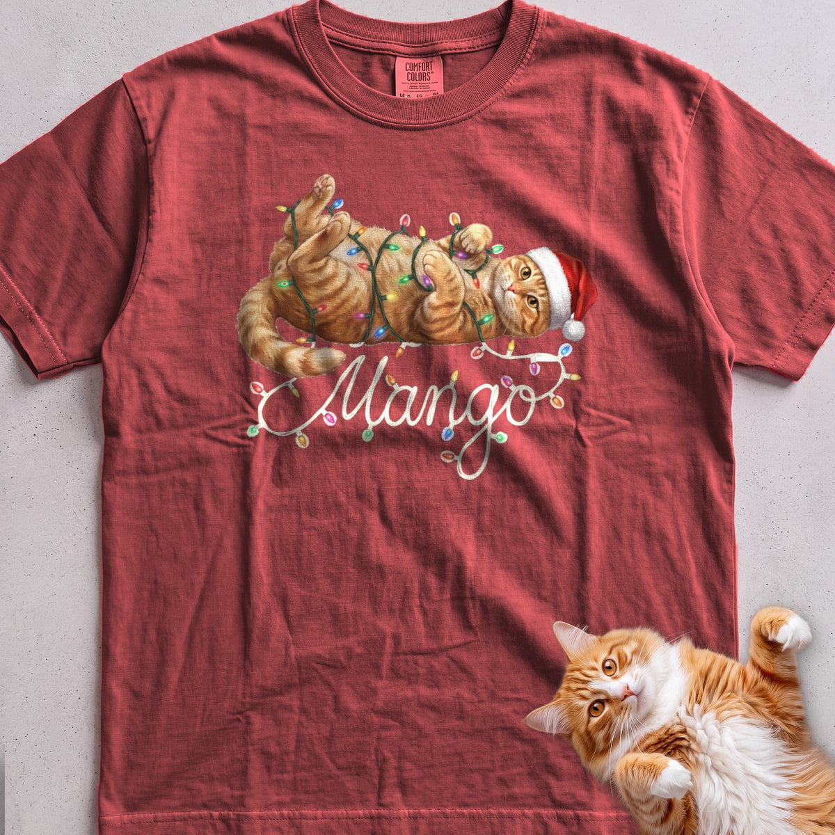 Personalized Name in Lights Cat T-Shirt - Crimson
