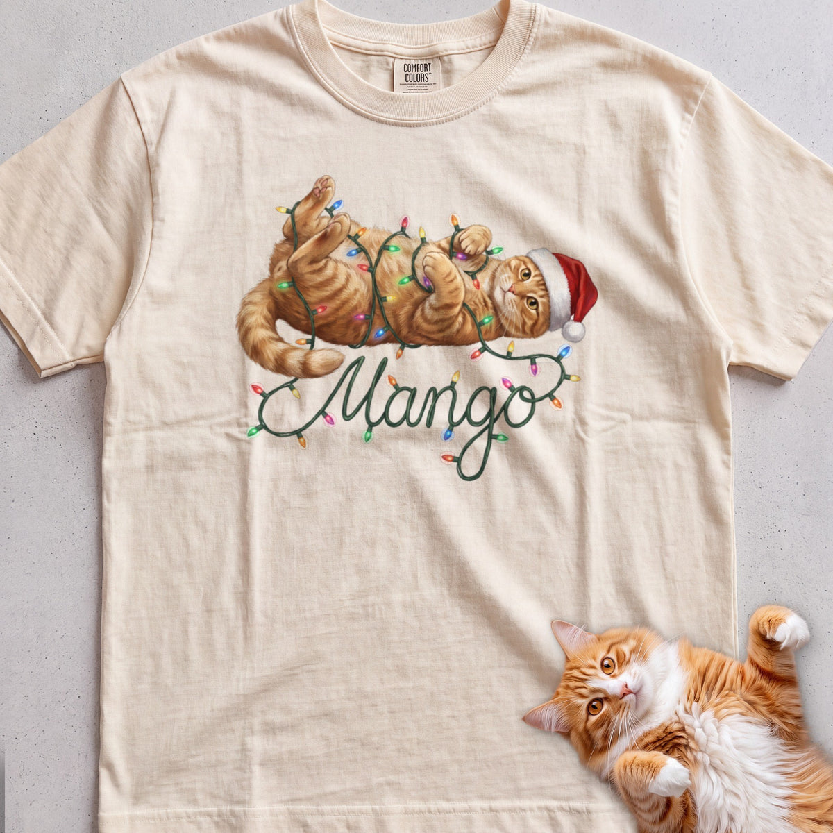 Personalized Name in Lights Cat T-Shirt - Ivory