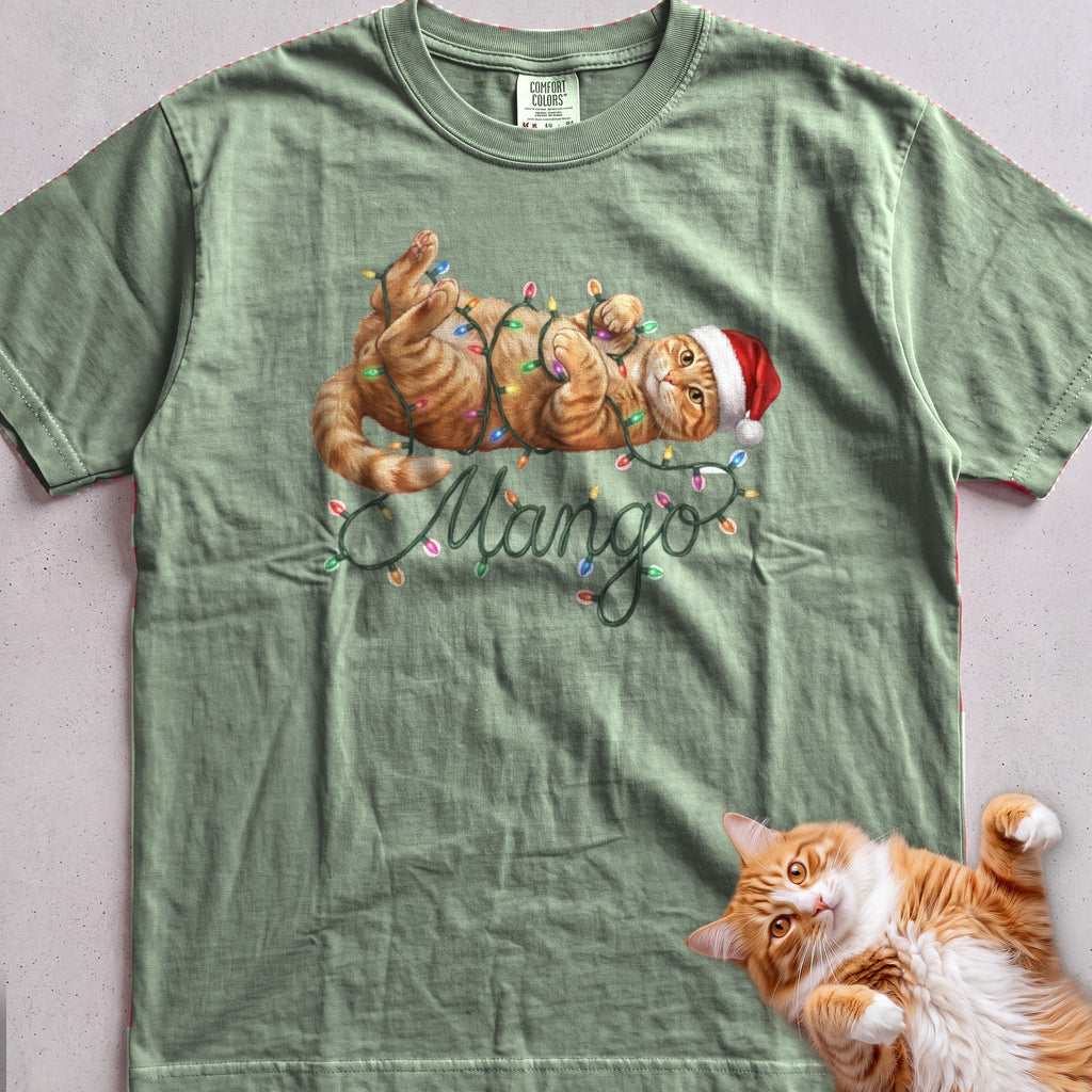 Personalized Name in Lights Cat T-Shirt - Light Green